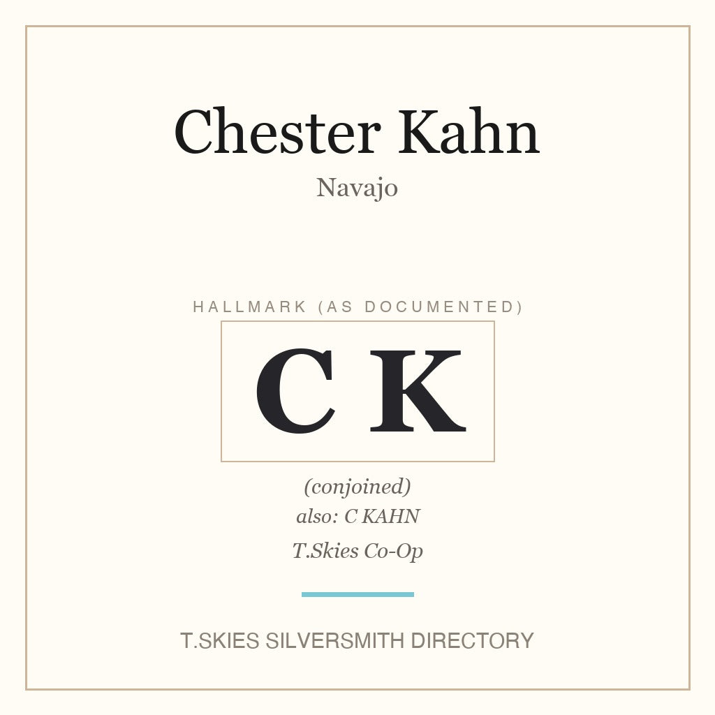 Name card for Chester Kahn — T.Skies Silversmith Directory