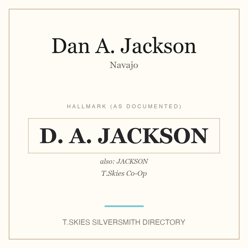 Dan A. Jackson — Navajo silversmith hallmark namecard