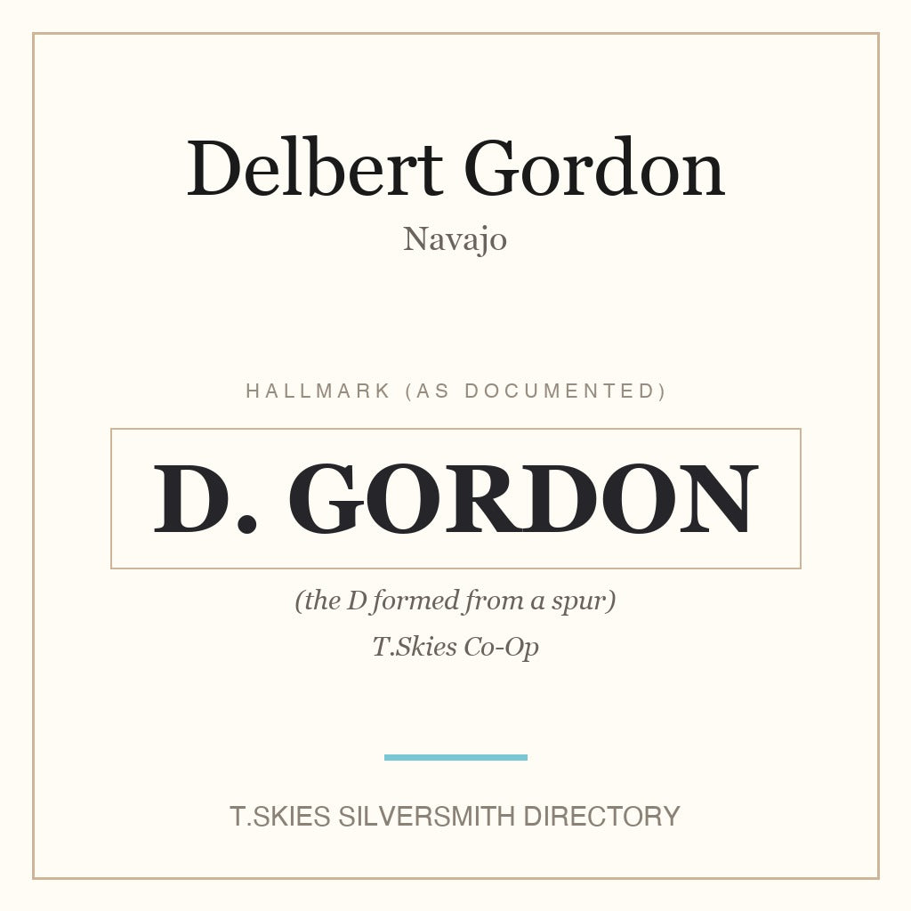 Delbert Gordon — Navajo silversmith hallmark namecard