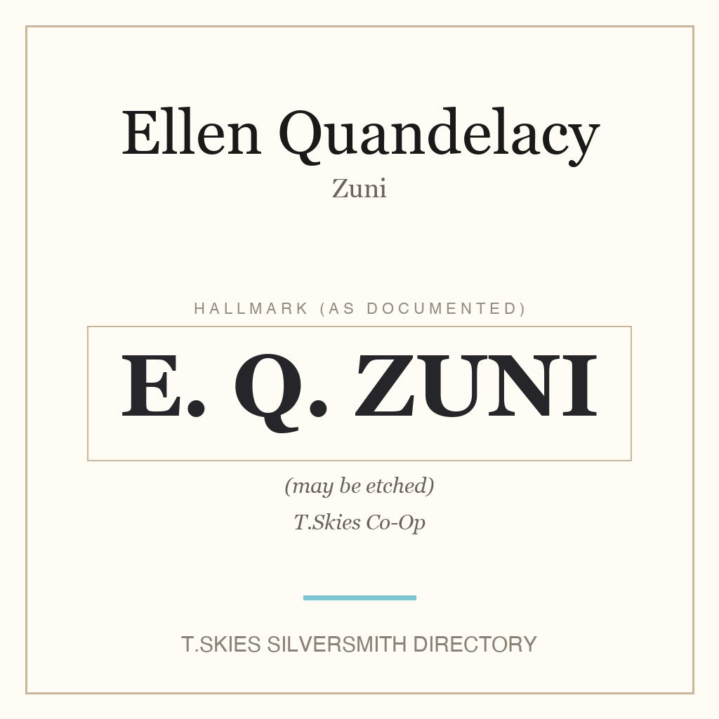 Ellen Quandelacy — Zuni silversmith hallmark namecard