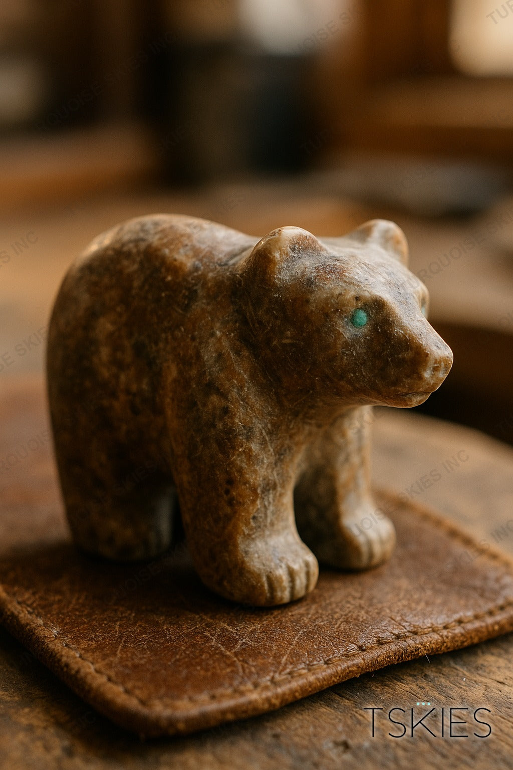 Concept image for Leekya Deyuse (Zuni) - a classic Zuni-style carved stone bear fetish; Leekya used no hallmark, his work is attributed by style