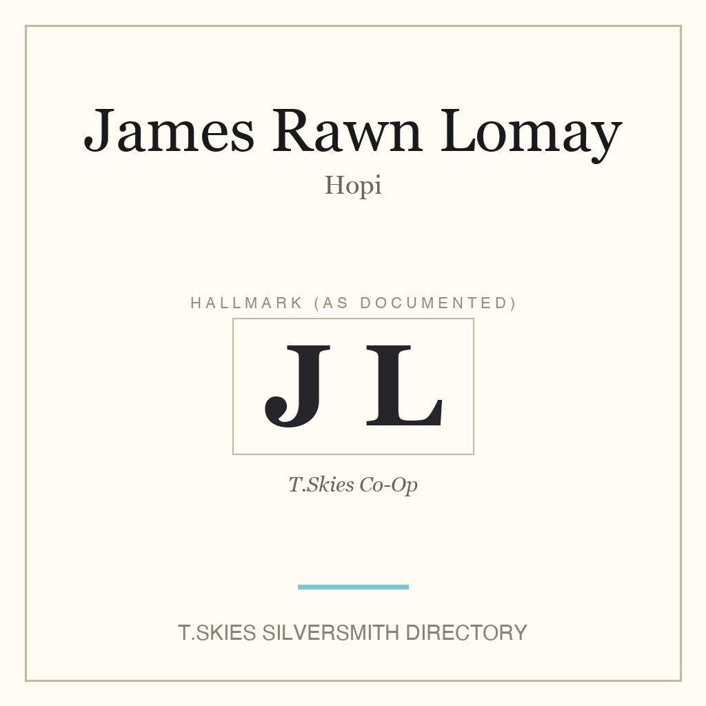 James Rawn Lomay — Hopi silversmith hallmark namecard