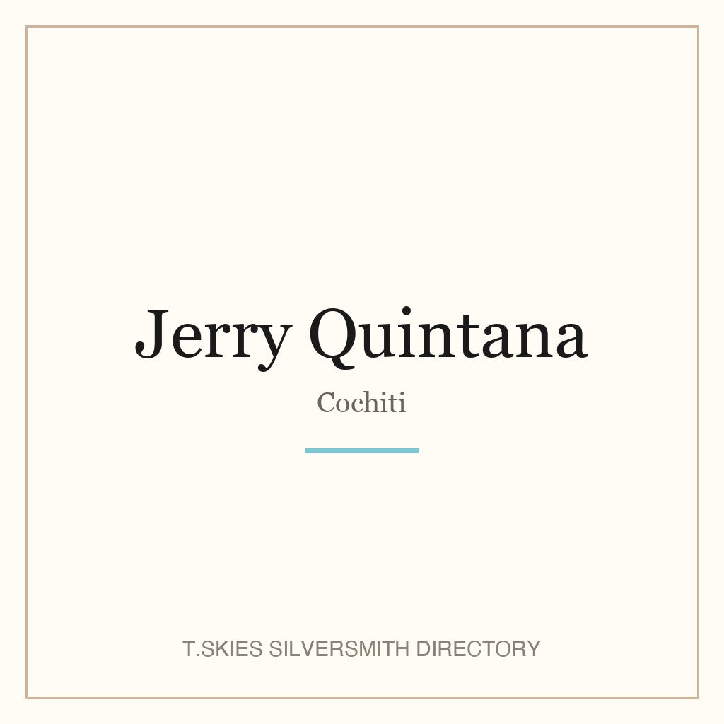 Name-card for Jerry Quintana (Cochiti silversmith) — T.Skies Silversmith Directory