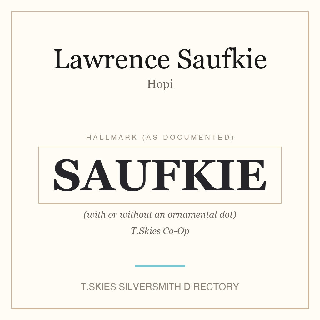 Lawrence Saufkie — Hopi silversmith hallmark namecard