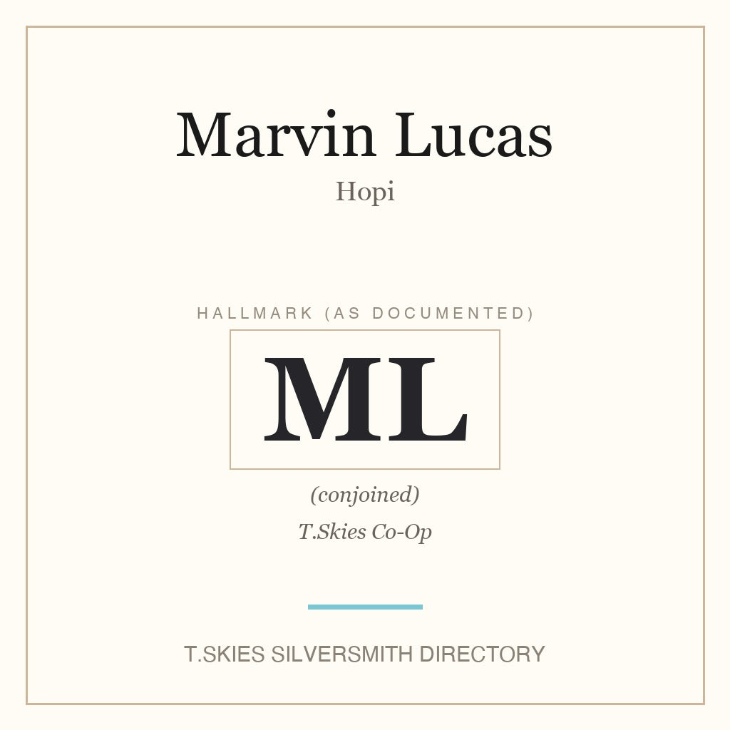 Marvin Lucas — Hopi silversmith hallmark namecard