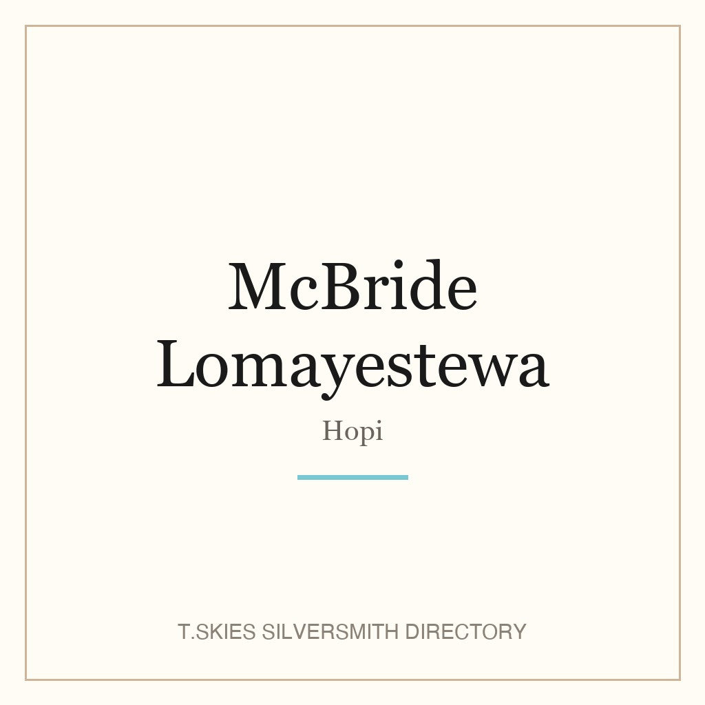 Name-card for McBride Lomayestewa (Hopi silversmith) — T.Skies Silversmith Directory
