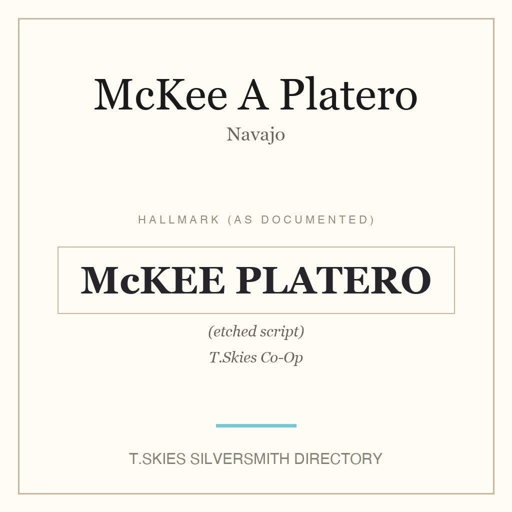 McKee A Platero — Navajo silversmith hallmark namecard