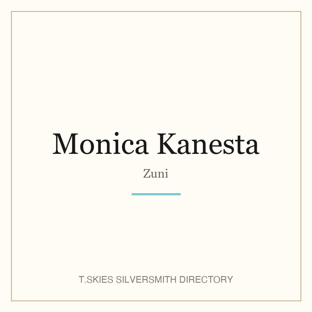 Name-card for Monica Kanesta (Zuni silversmith) — T.Skies Silversmith Directory