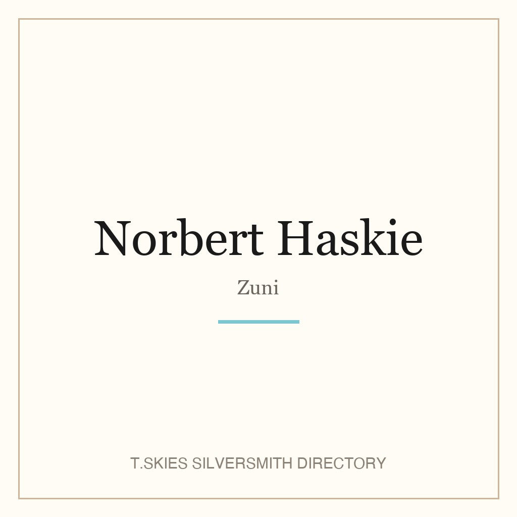 Name-card for Norbert Haskie (Zuni silversmith) — T.Skies Silversmith Directory