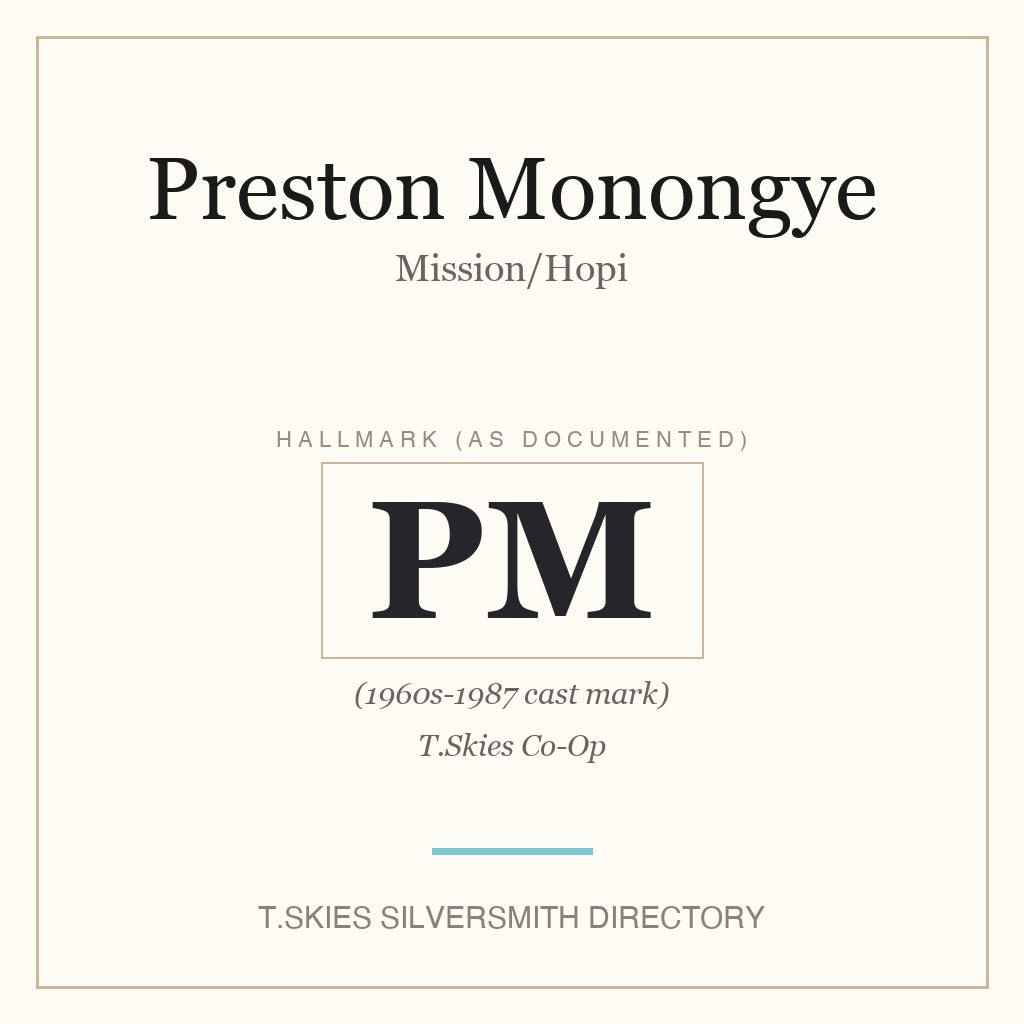 Name card for Preston Monongye — T.Skies Silversmith Directory