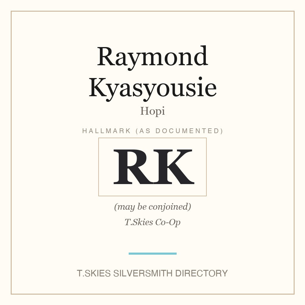 Raymond Kyasyousie — Hopi silversmith hallmark namecard