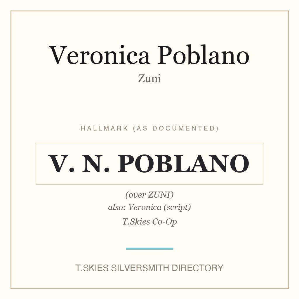 Veronica Poblano — Zuni silversmith hallmark namecard